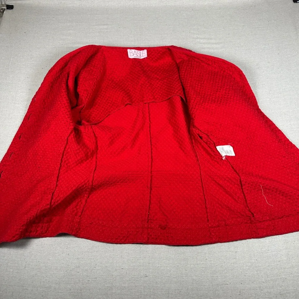 Basile Italy Bright Red Textured Cotton Short Sleeve Button Up Jacket Blazer 90s